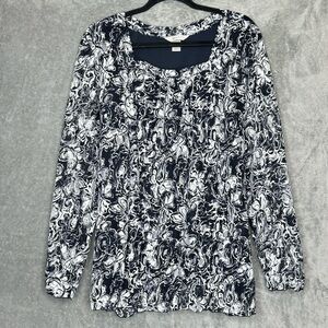 CJ Banks 2X Shirt Top Floral Sheer Long Sleeve Square Neck Stretch Lace Over